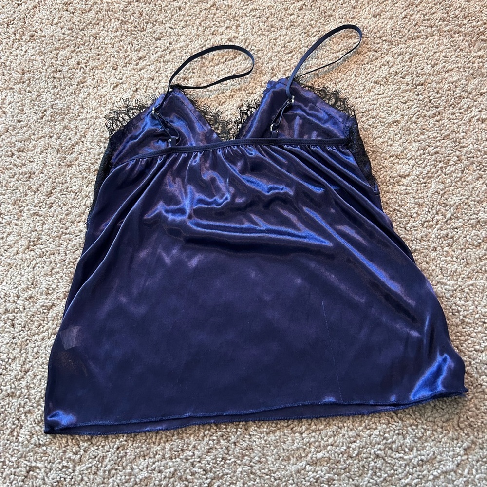 Midnight Blue Elegant Eye Lash Lace Trim Sleepwear Set Size S - Picture 3 of 8
